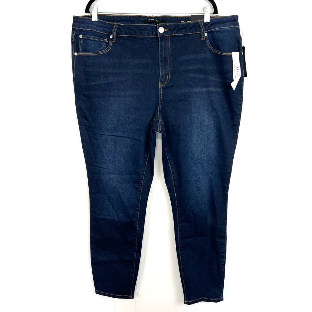 Tahari Kelley Midrise Skinny Jeans Dark Wash Rayon Denim Blue 24W 3X